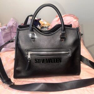Steve Madden Black Pebbled Satchel with Detachable Strap